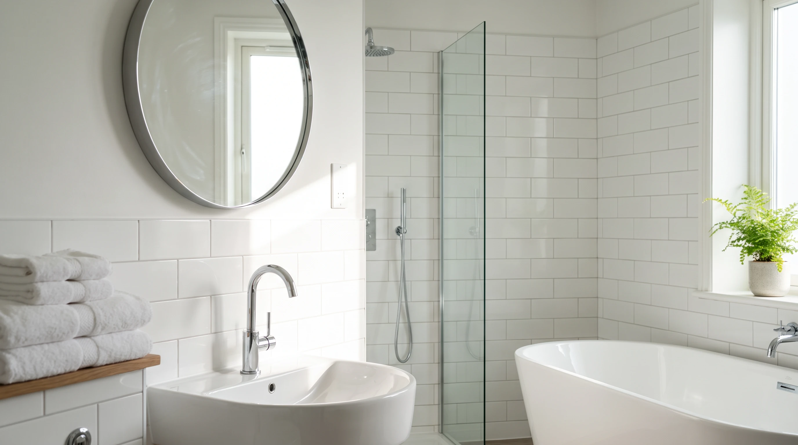 Sparkling deep-cleaned bathroom with descaled tiles in a Stenson Fields home